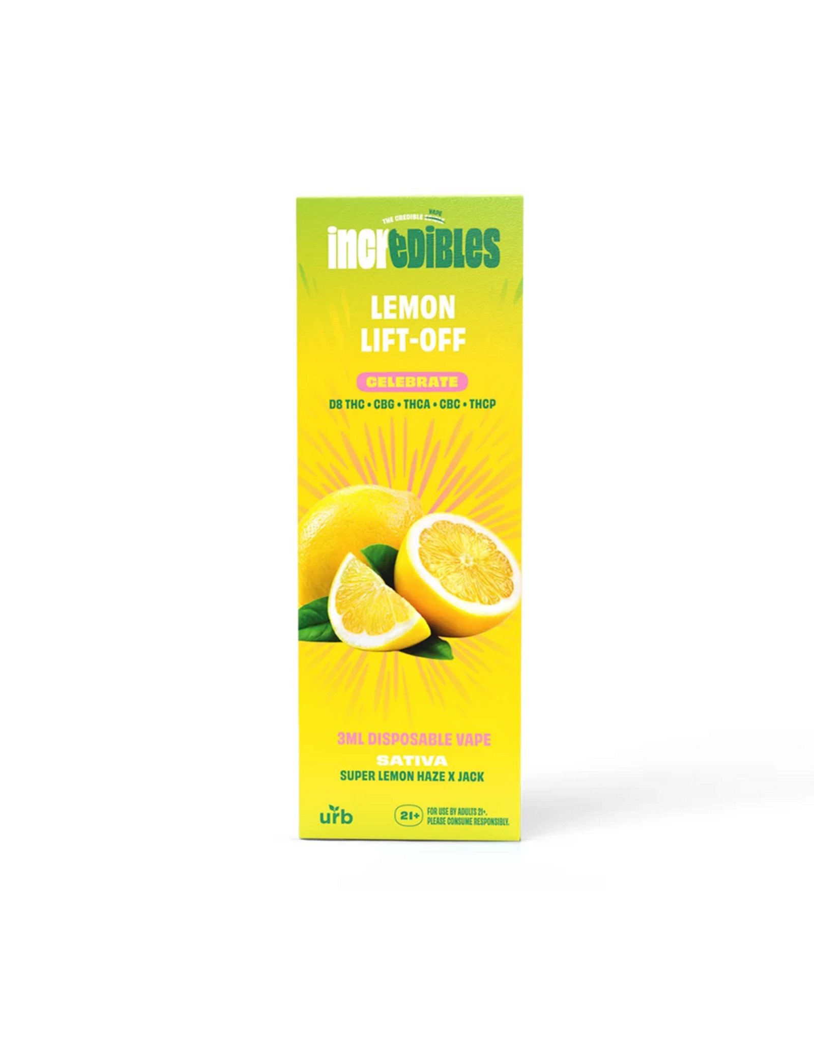 URB Incredibles by URB Delta 8 THCA CBG Lemon Lift-Off Sativa  Disposable 3gr