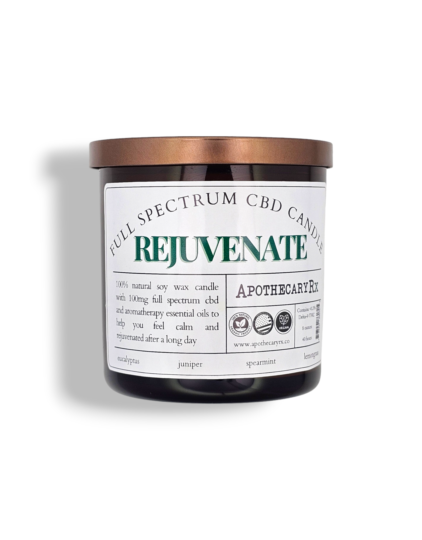 Apothecary Rx Full Spectrum CBD Aromatherapy Candle REJUVENATE 100mg 8oz
