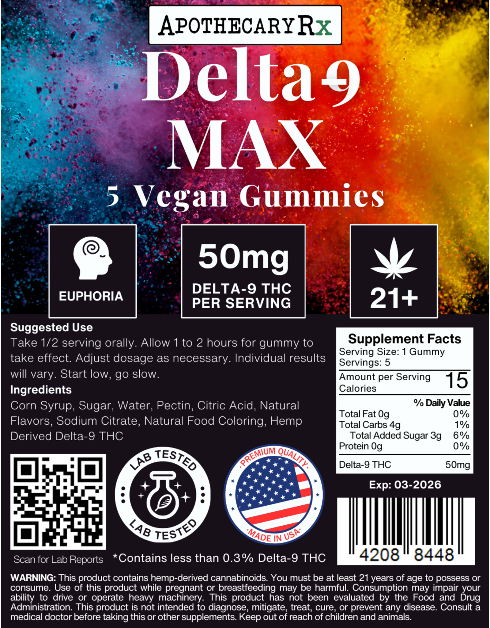 Apothecary Rx Apothecary Rx Delta 9 MAX Vegan Gummies 50mg 5ct