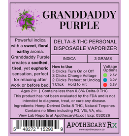 Apothecary Rx Apothecary Rx Delta 8 Granddaddy Purple Indica Disposable 3gr