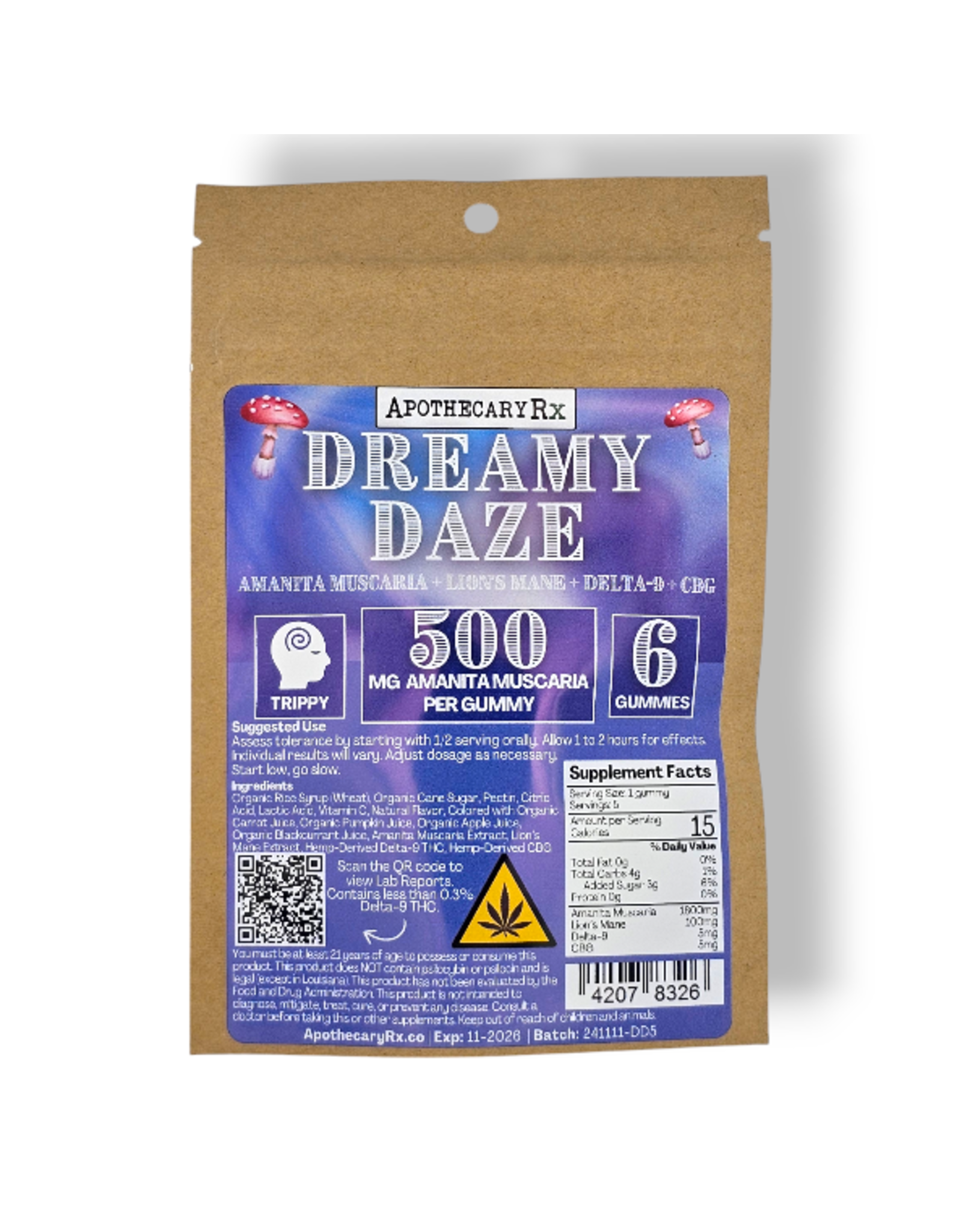Apothecary Rx Apothecary Rx Amanita Muscaria Dreamy Daze Magic Mushroom Gummies 500mg 6ct