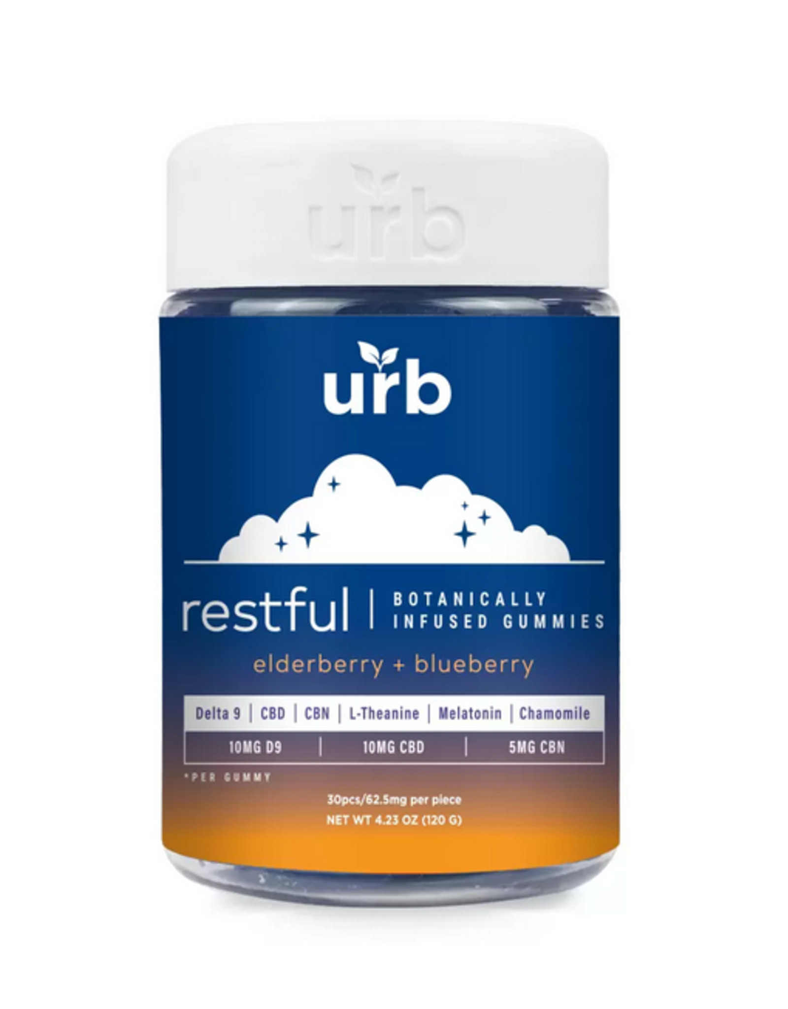 URB 25mg Restful Botanically Infused Delta-9 CBD CBN 2:1:1 Gummies 30ct