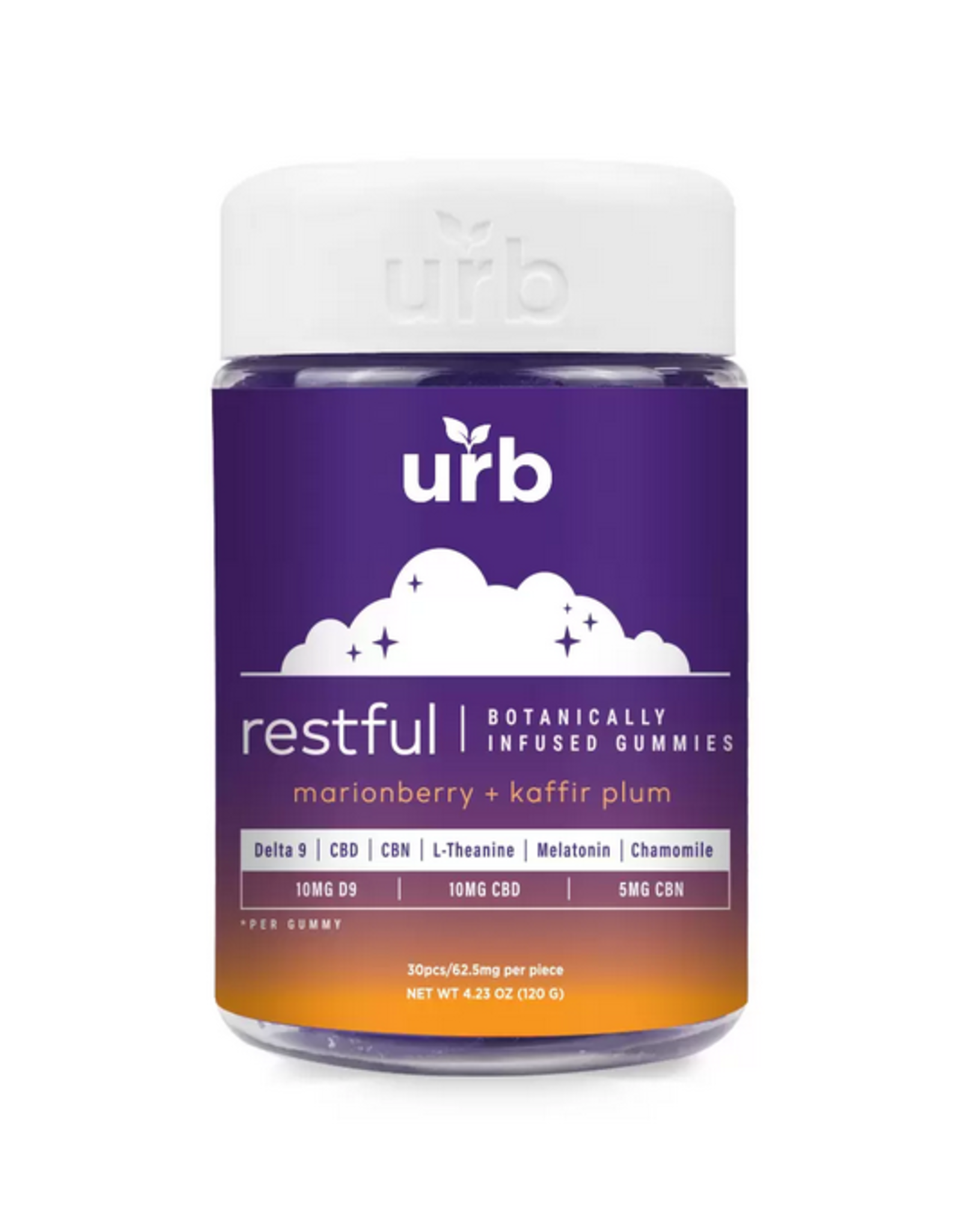 URB URB 25mg Restful Botanically Infused Delta-9 CBD CBN 2:1:1 Gummies 30ct