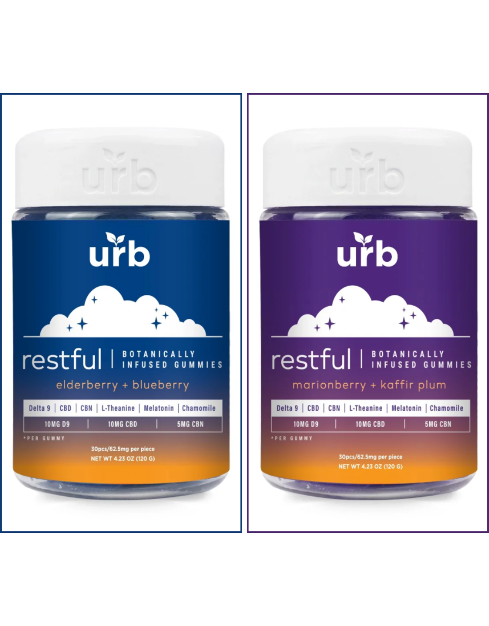 URB 25mg Restful Botanically Infused Delta-9 CBD CBN 2:1:1 Gummies 30ct
