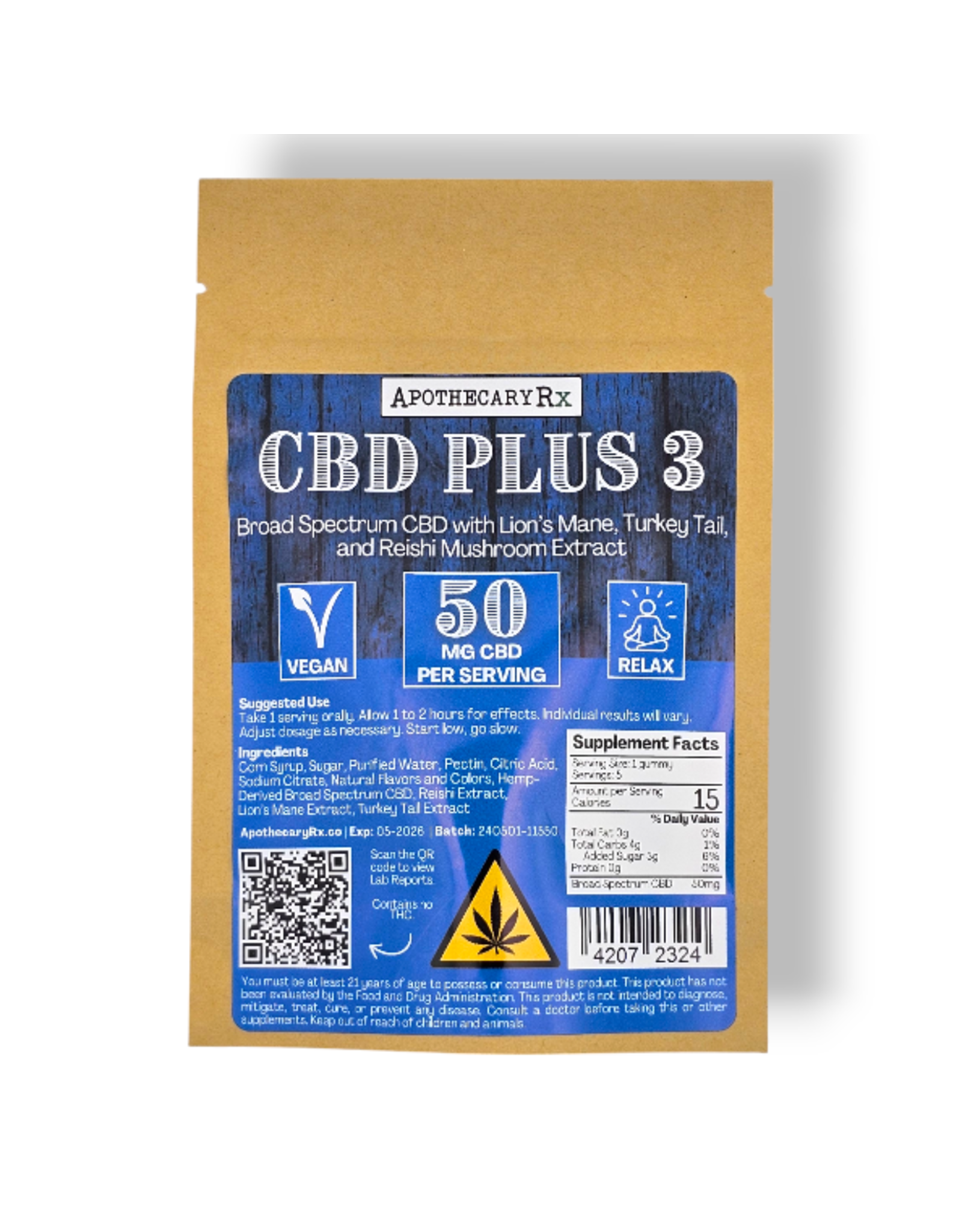 Apothecary Rx 50mg Broad Spectrum CBD Plus 3 Vegan Gummies