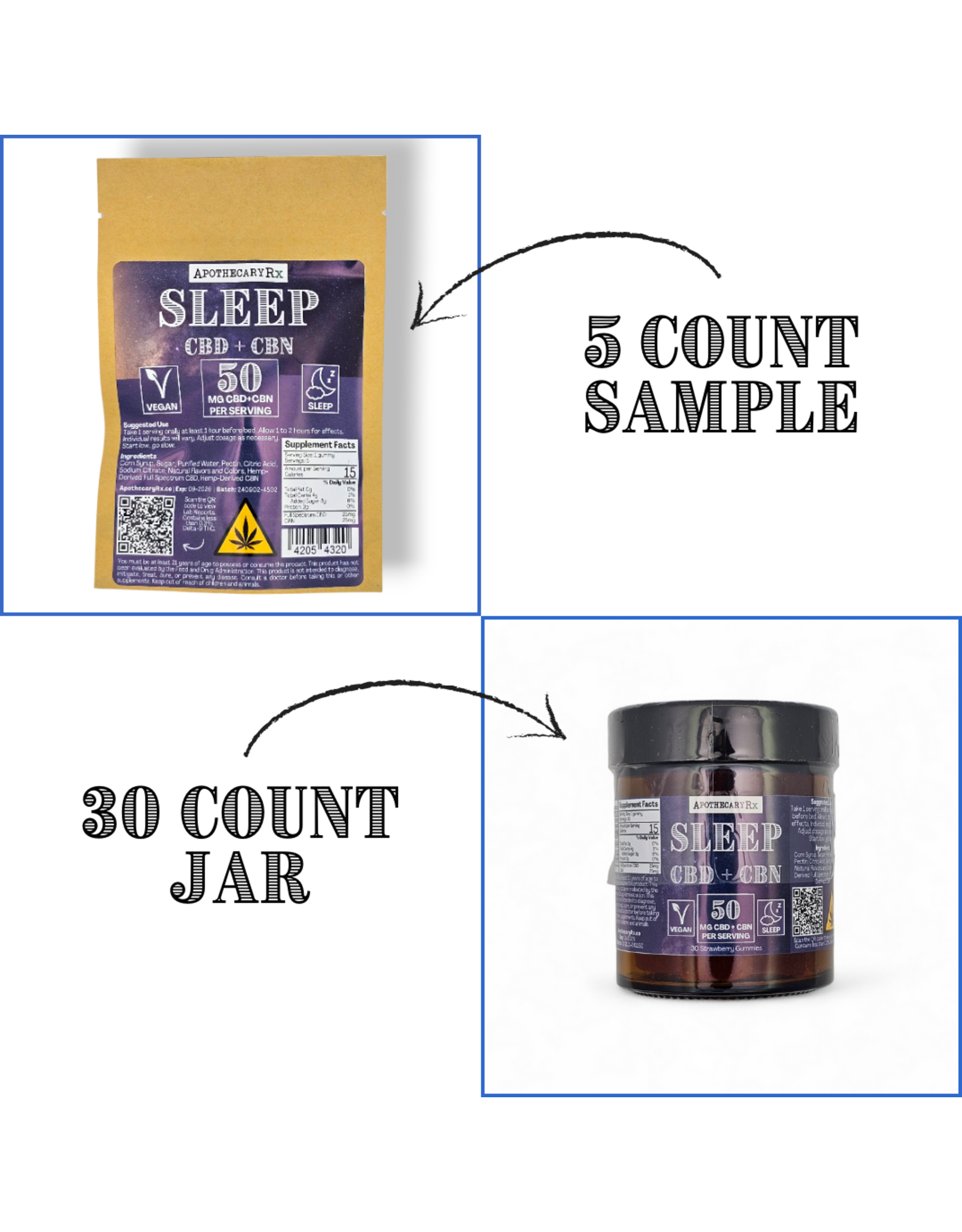 Apothecary Rx 50mg Full Spectrum CBD CBN Vegan Sleep Gummies