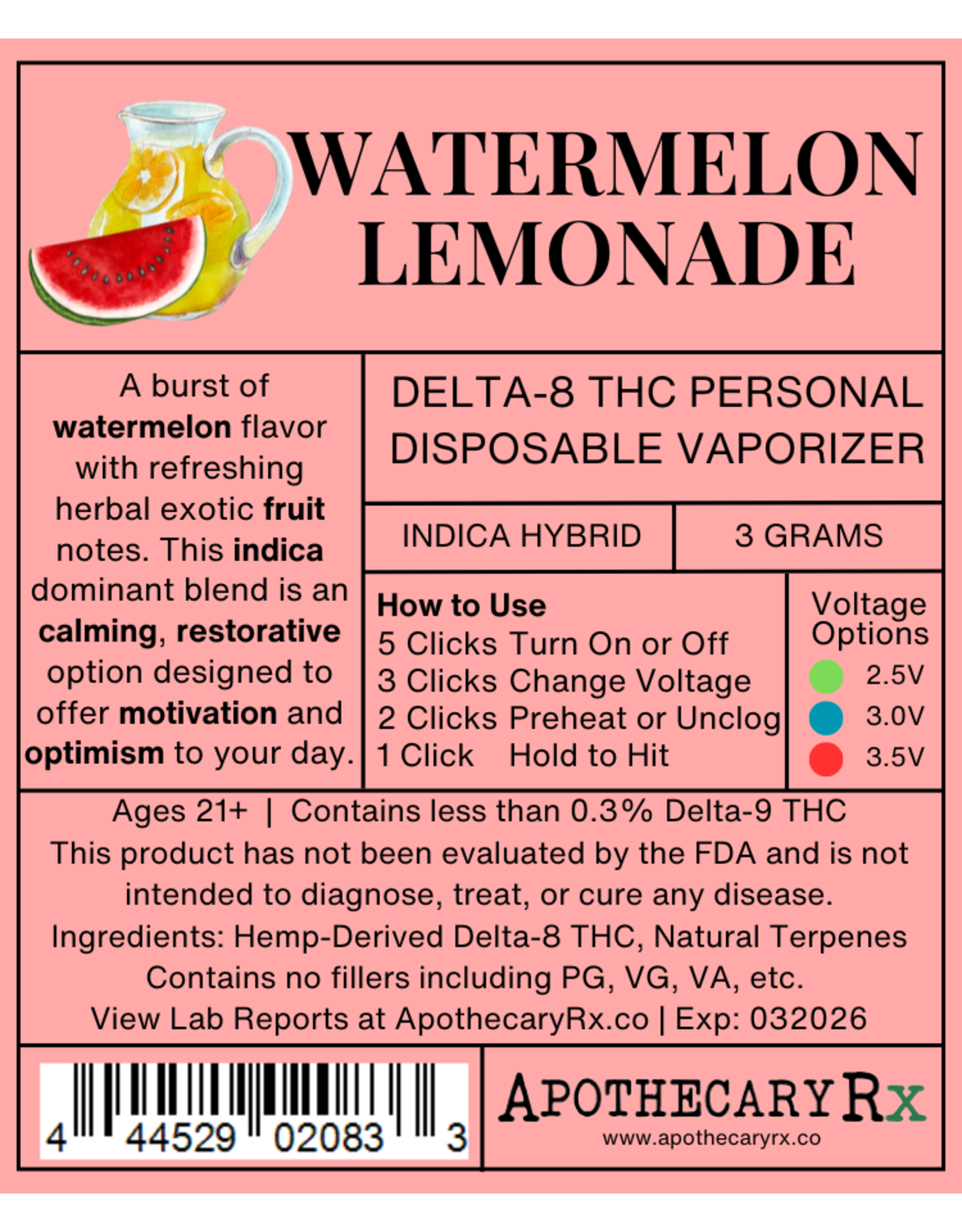 Apothecary Rx Apothecary Rx 3g Delta-8 Disposable Personal Vaporizer