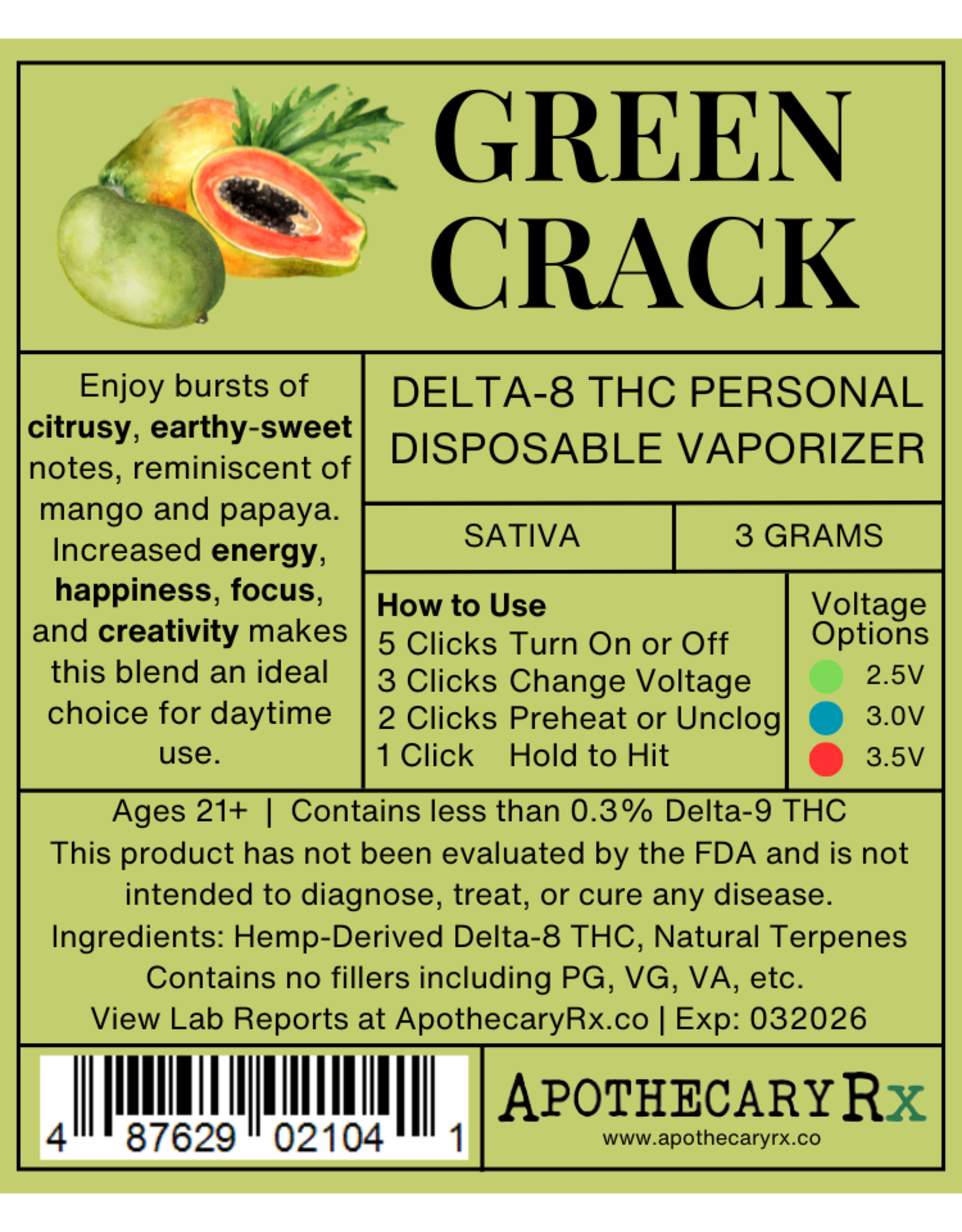 Apothecary Rx Apothecary Rx 3g Delta-8 Disposable Personal Vaporizer