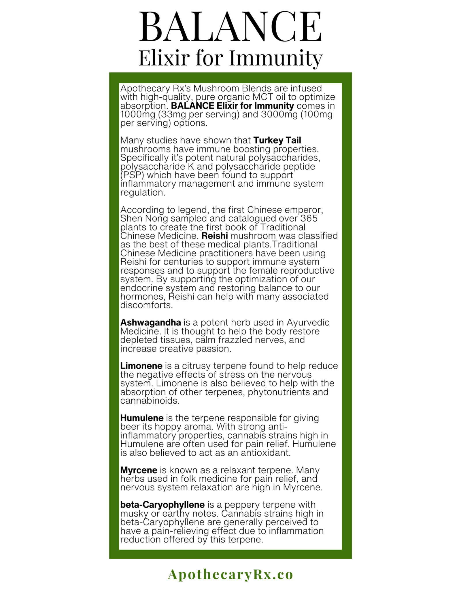 Apothecary Rx BALANCE Elixir for Immunity 30ml