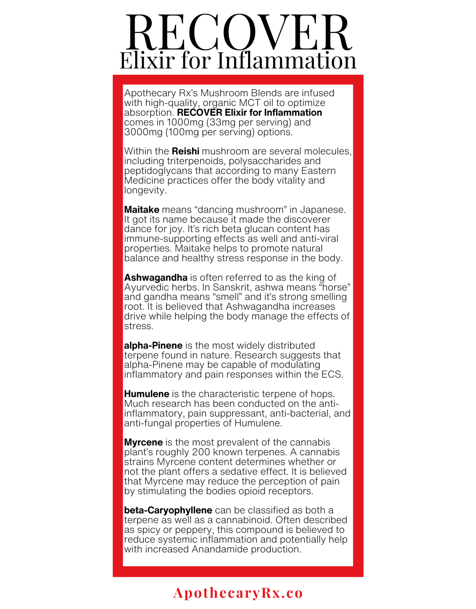 Apothecary Rx RECOVER Elixir for Inflammation 30ml