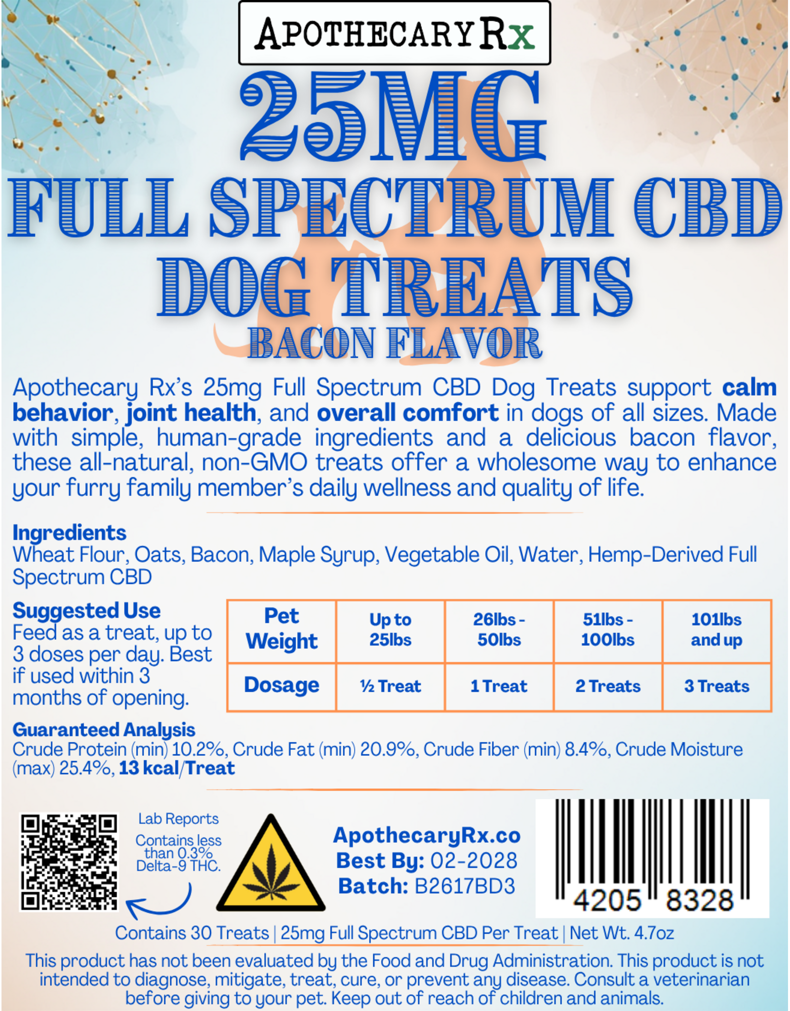 Apothecary Rx Apothecary Rx 25mg Full Spectrum CBD Bacon Flavor Dog Treats 30ct