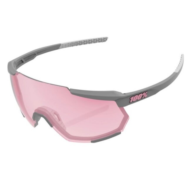 100% Racetrap Sunglasses, Soft Tact Stone Grey frame - HiPER Coral Lens