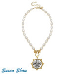 Susan Shaw Susan Shaw Fleur de Lis Pearl Drop Necklace