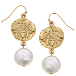 Susan Shaw Susan Shaw Gold Bee and Pearl Earrings