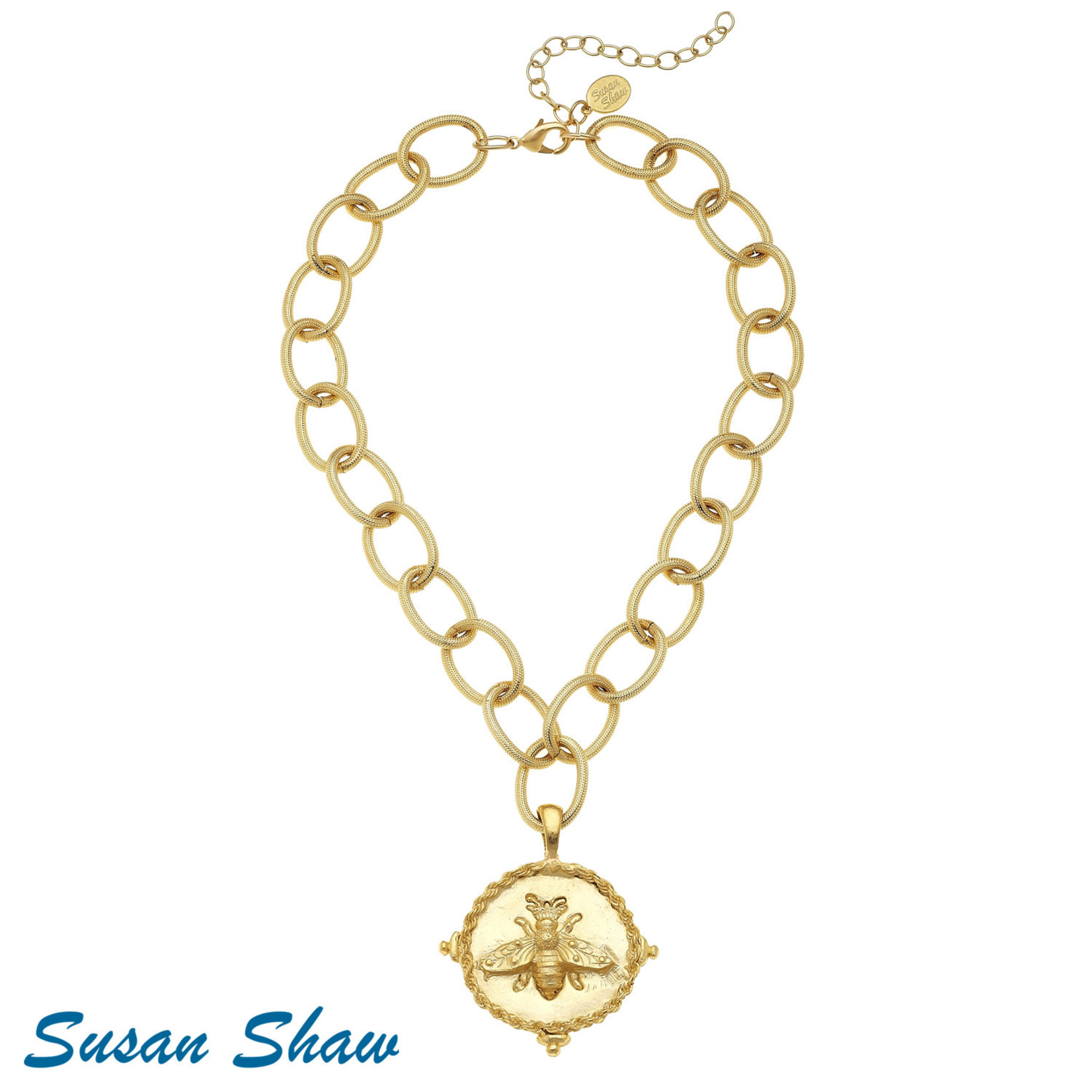 Susan Shaw Susan Shaw Gold Bee Pendant on Loop Chain Necklace