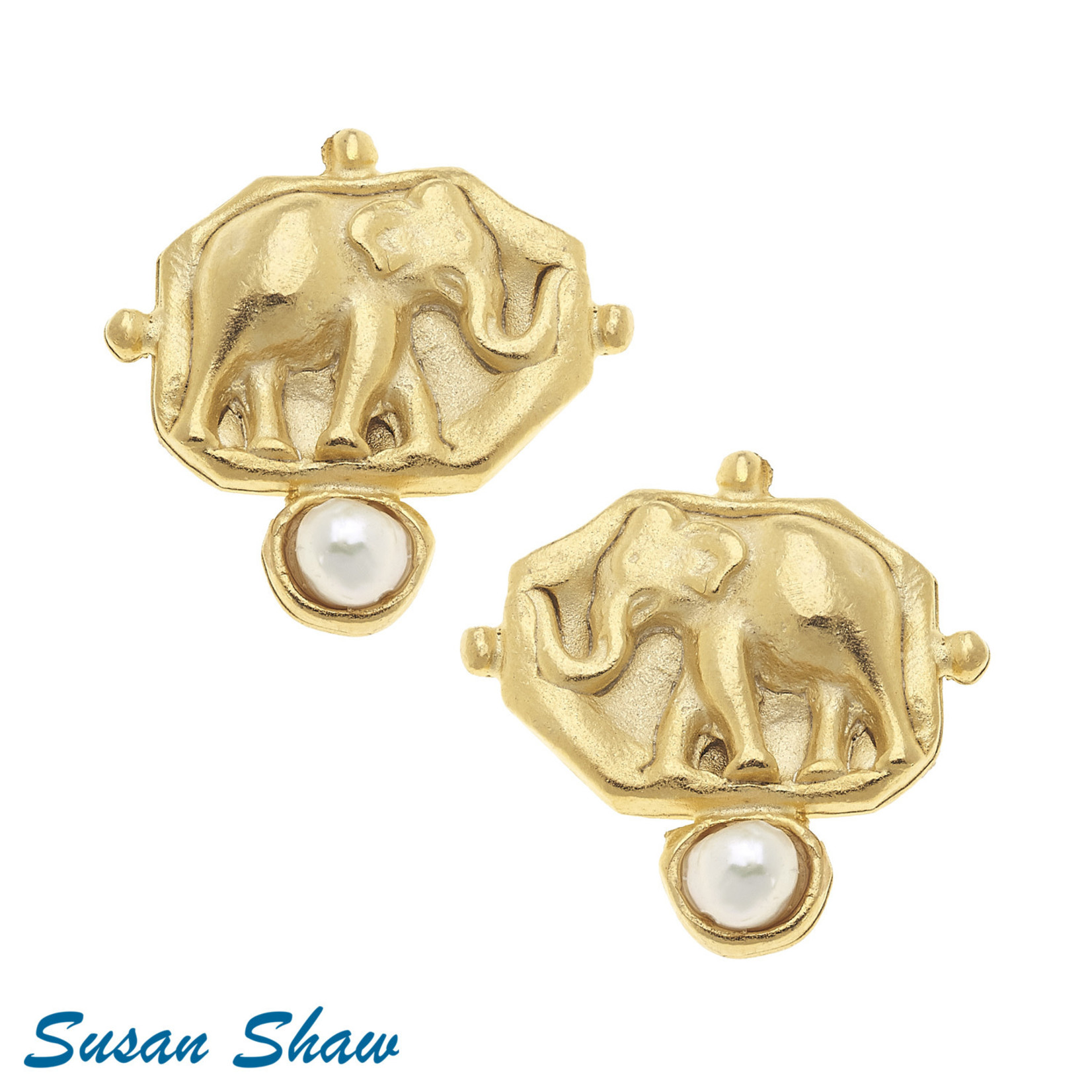 Susan Shaw Susan Shaw Elephant Intaglio Pearl Earrings