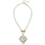 Susan Shaw Susan Shaw Gold & Silver Coin Pendant on Pearl Necklace