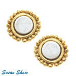 Susan Shaw Susan Shaw Dotted White Turquoise Studs - Clip