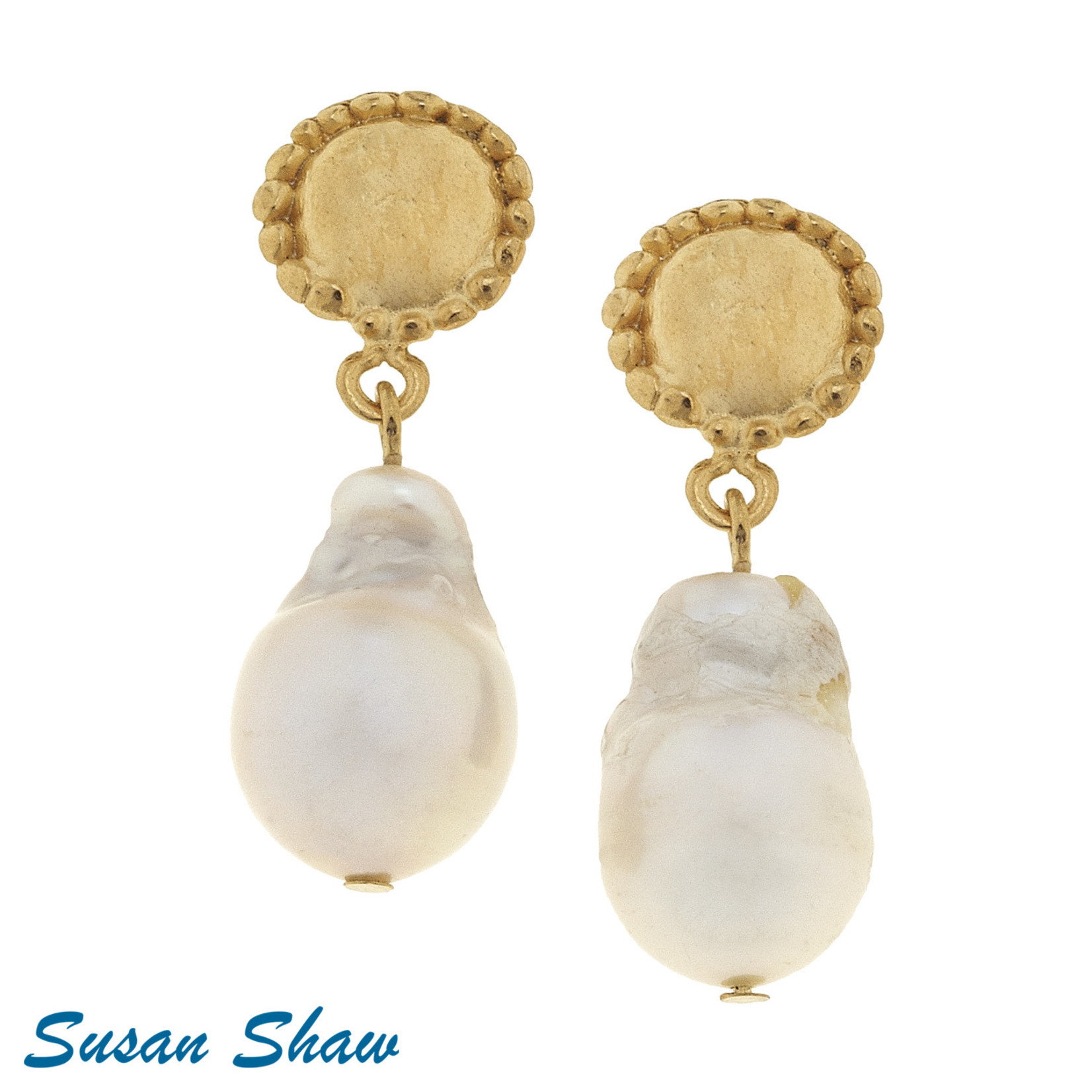 Susan Shaw Susan Shaw Gold Cab with Baroque Pearl Earrings