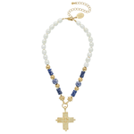 Susan Shaw Susan Shaw Blue & White Jerusalem Cross Necklace