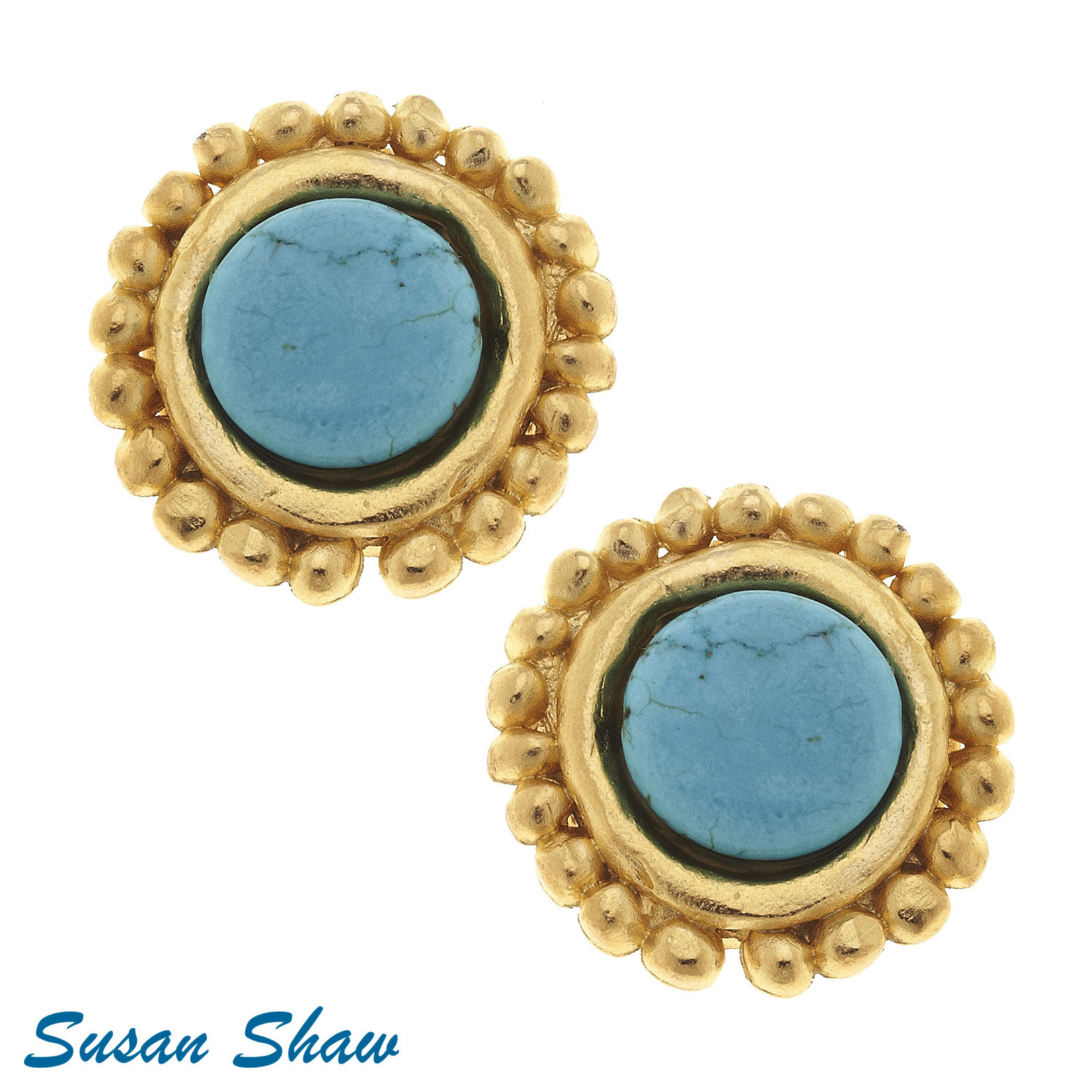 Susan Shaw Susan Shaw Round Turquoise Clip Earrings