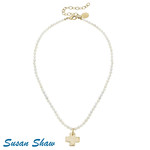 Susan Shaw Susan Shaw Dainty Gold Cross on Pearl Necklace