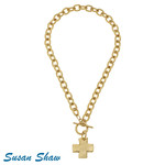 Susan Shaw Susan Shaw Gold Cross Front-Toggle Necklace