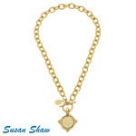 Susan Shaw Susan Shaw Gold Intaglio "Coin" Toggle Necklace