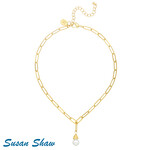 Susan Shaw Susan Shaw Pearl on Gold Paperclip Necklace