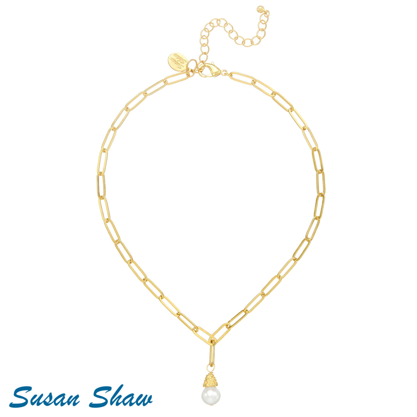 Susan Shaw Susan Shaw Pearl on Gold Paperclip Necklace