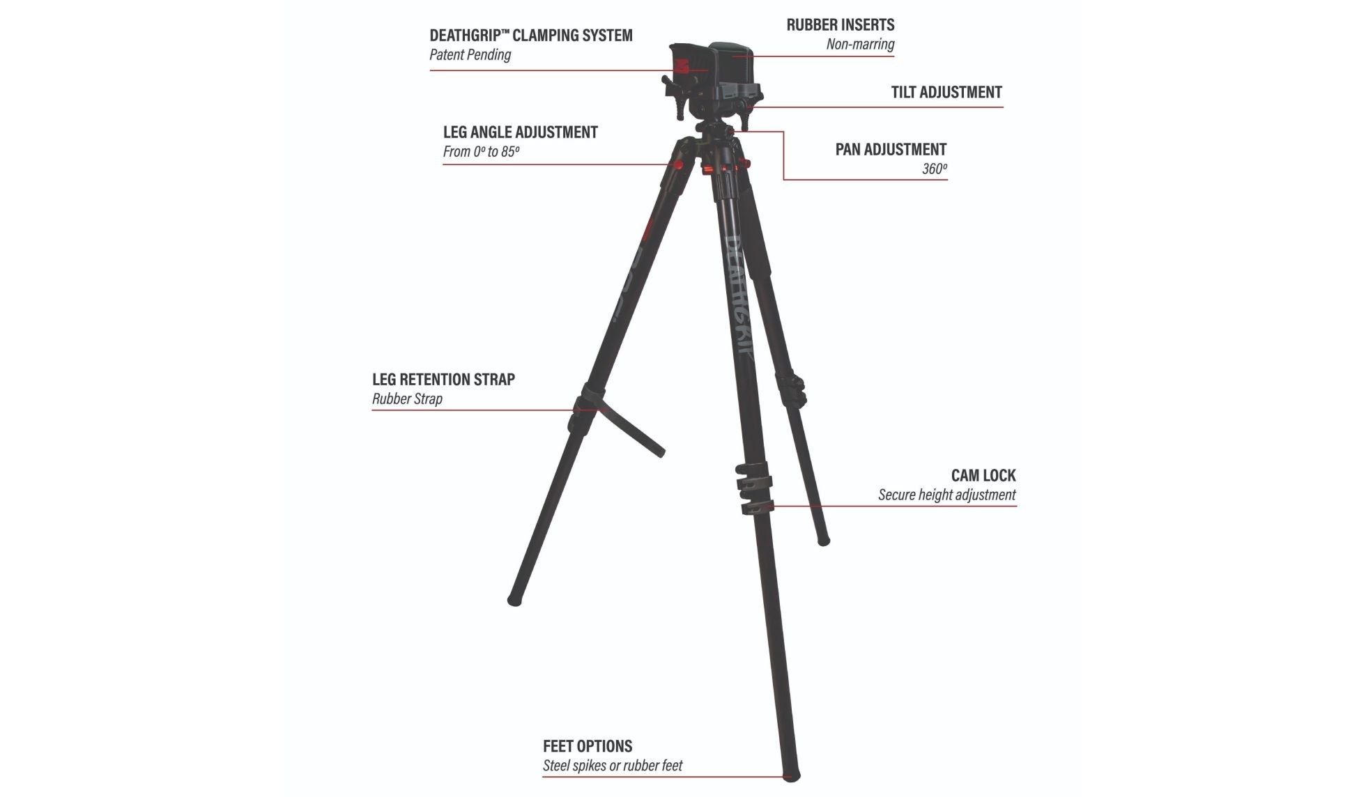 BOG Bog-Pod Death Grip Shooting Tripod Black  Aluminum 9"-59"