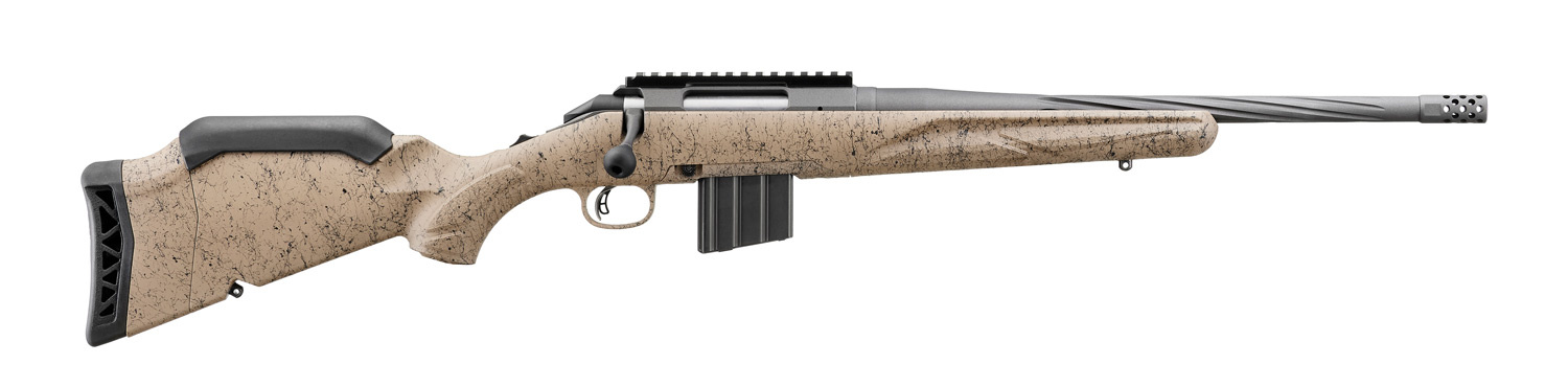 Ruger Ruger, American Ranch, Gen 2, 6MM ARC, 10+1, 16.1" FB/MB/TB, Cobalt/FDE Splatter