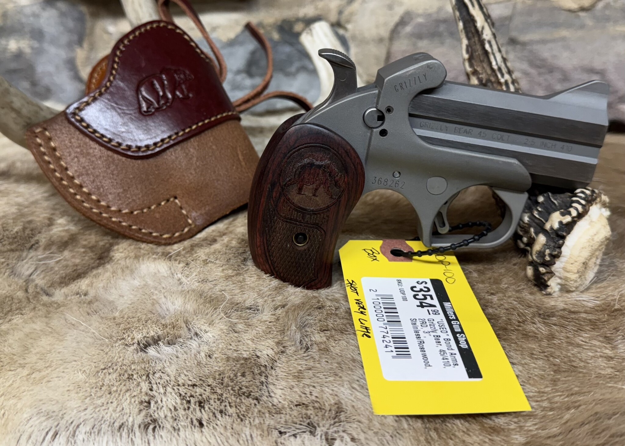 Bond Arms *USED* Bond Arms, Grizzly Bear, 45/410, 2RD, 3", Stainless/Rosewood, Leather Holster