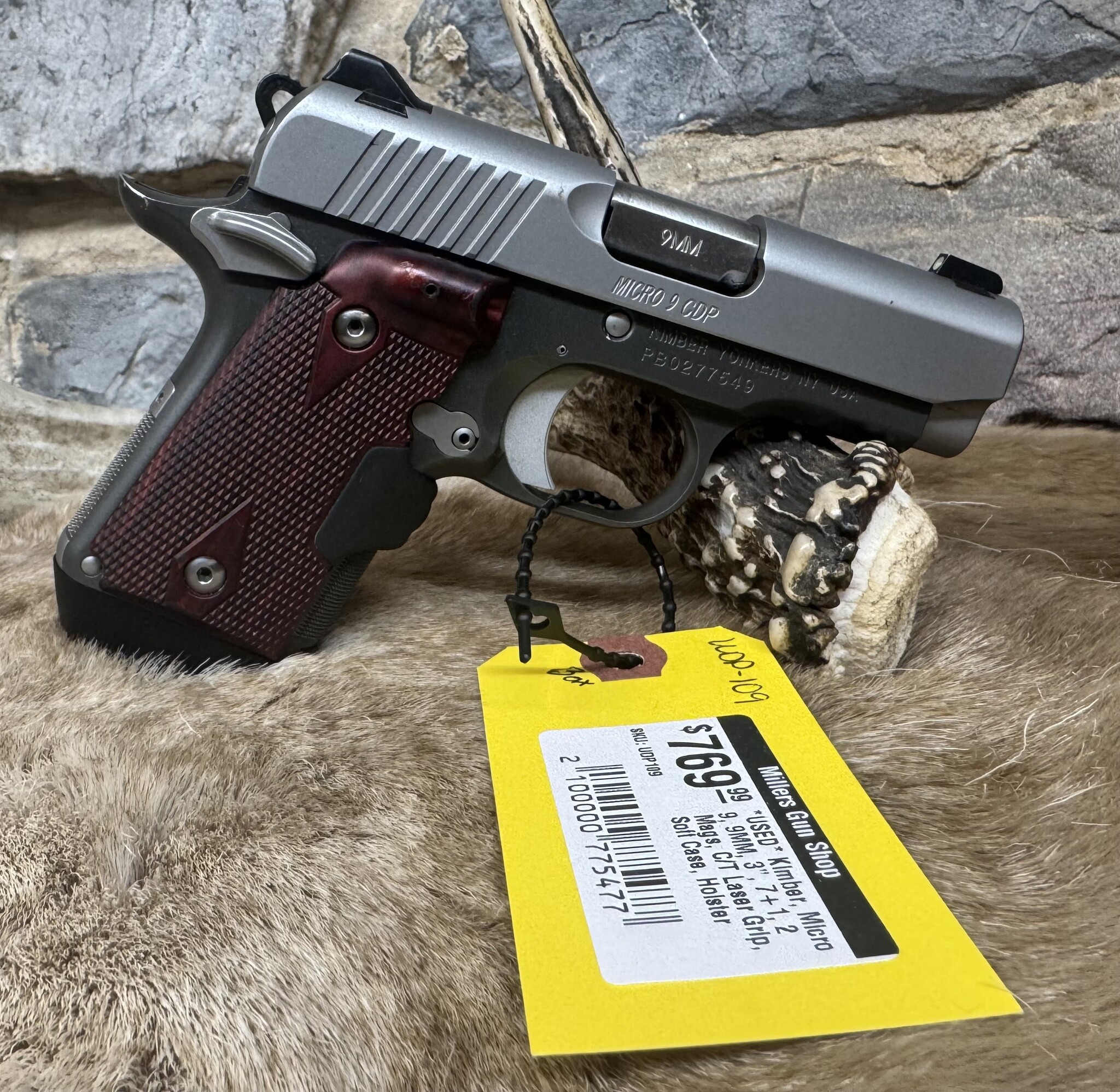 Kimber *USED* Kimber, Micro 9, 9MM, 3", 7+1, 2 Mags, C/T Laser Grip, Soft Case, Holster