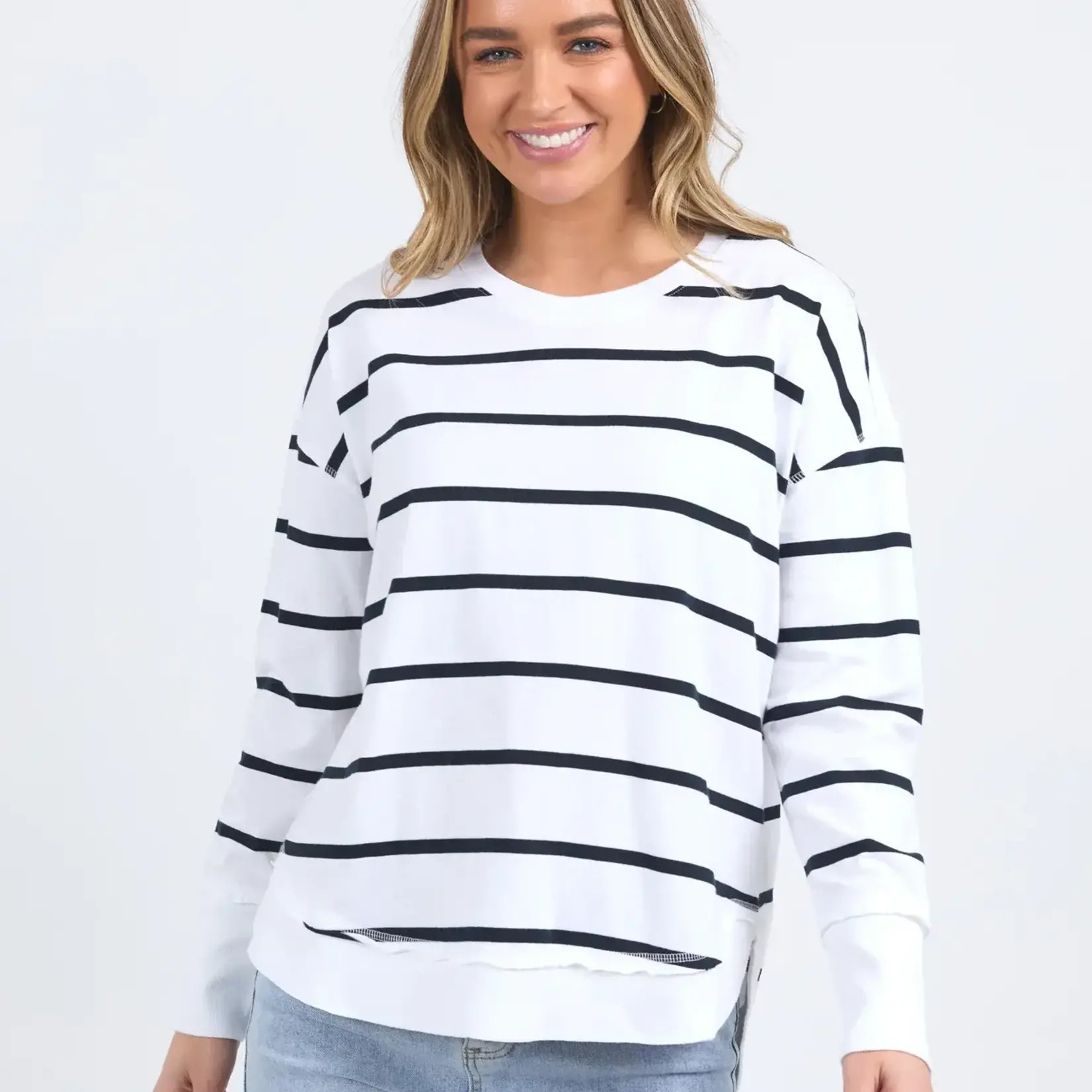 Foxwood Farrah Stripe Long Sleeve - White/Navy