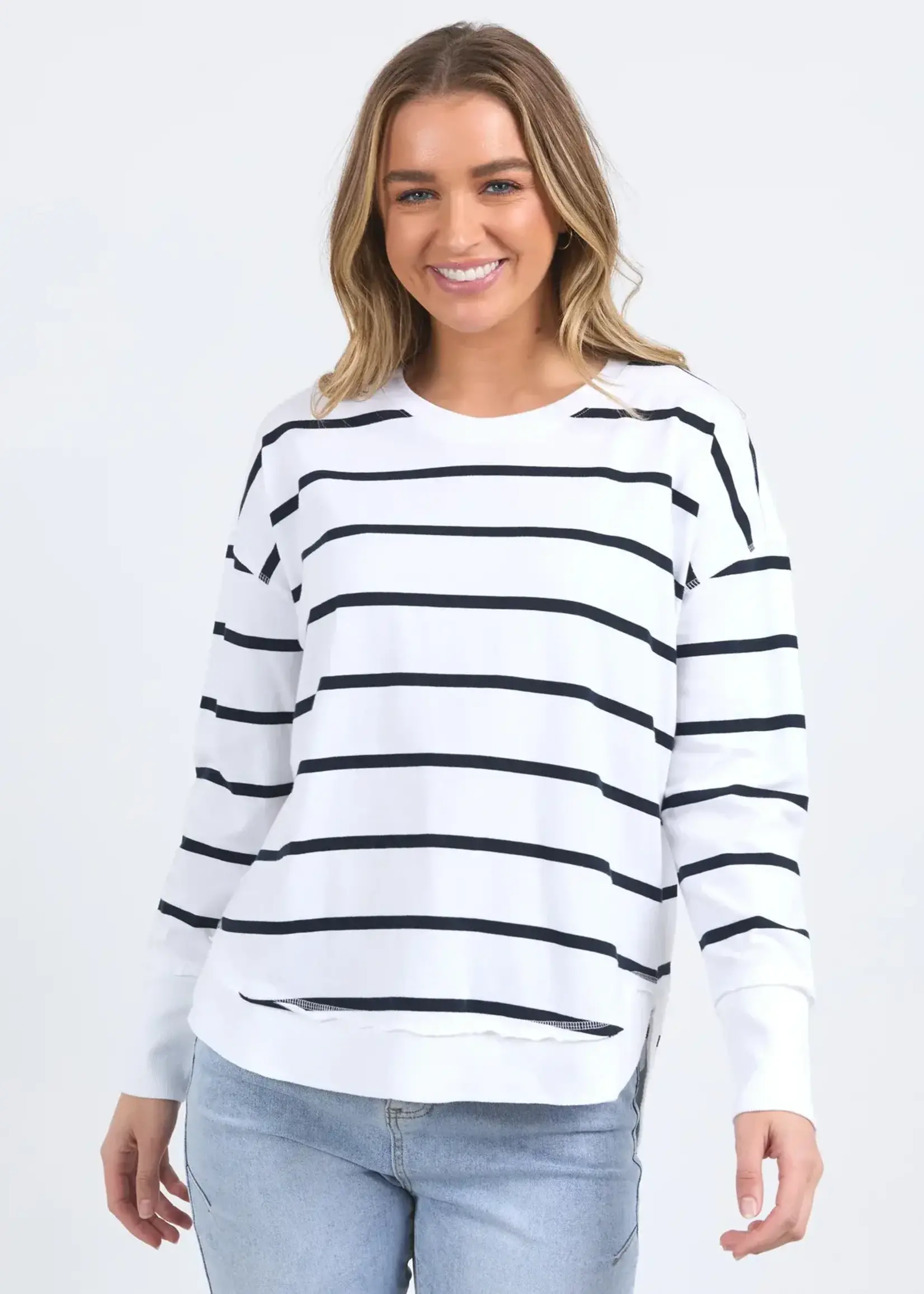 Foxwood Farrah Stripe Long Sleeve - White/Navy