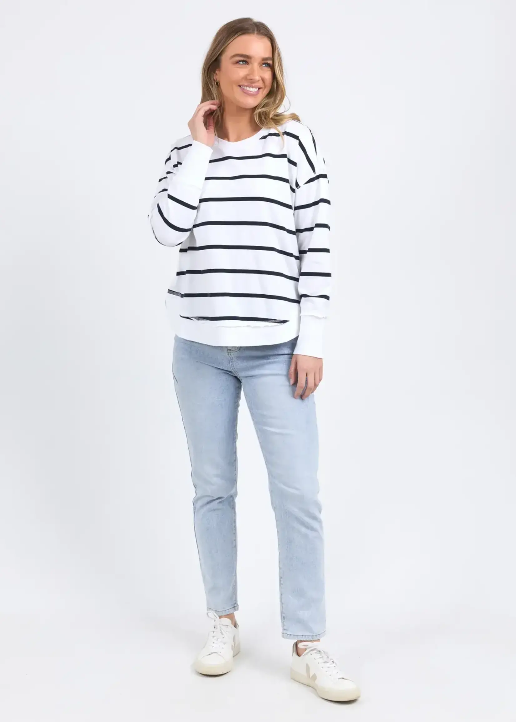 Foxwood Farrah Stripe Long Sleeve - White/Navy