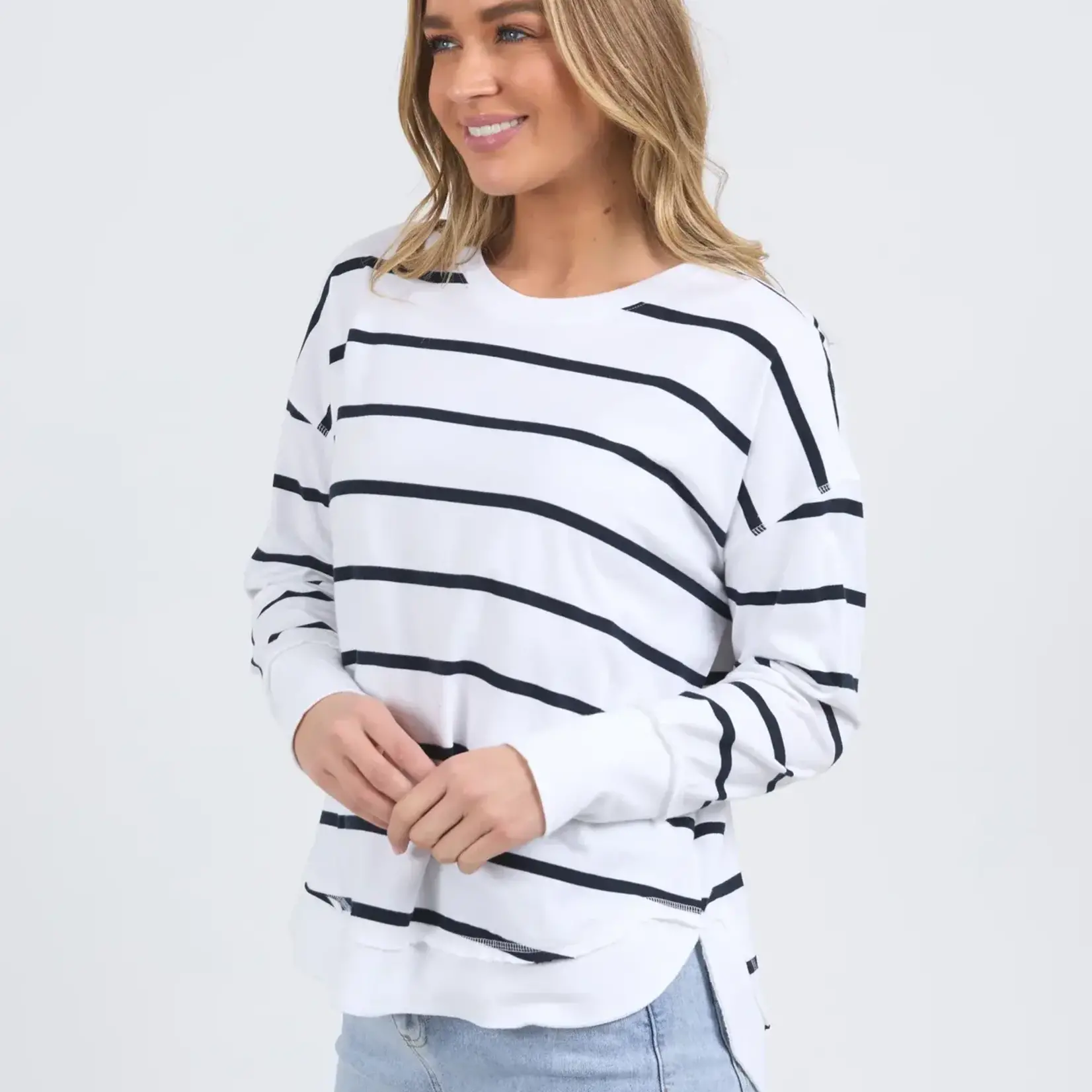 Foxwood Farrah Stripe Long Sleeve - White/Navy