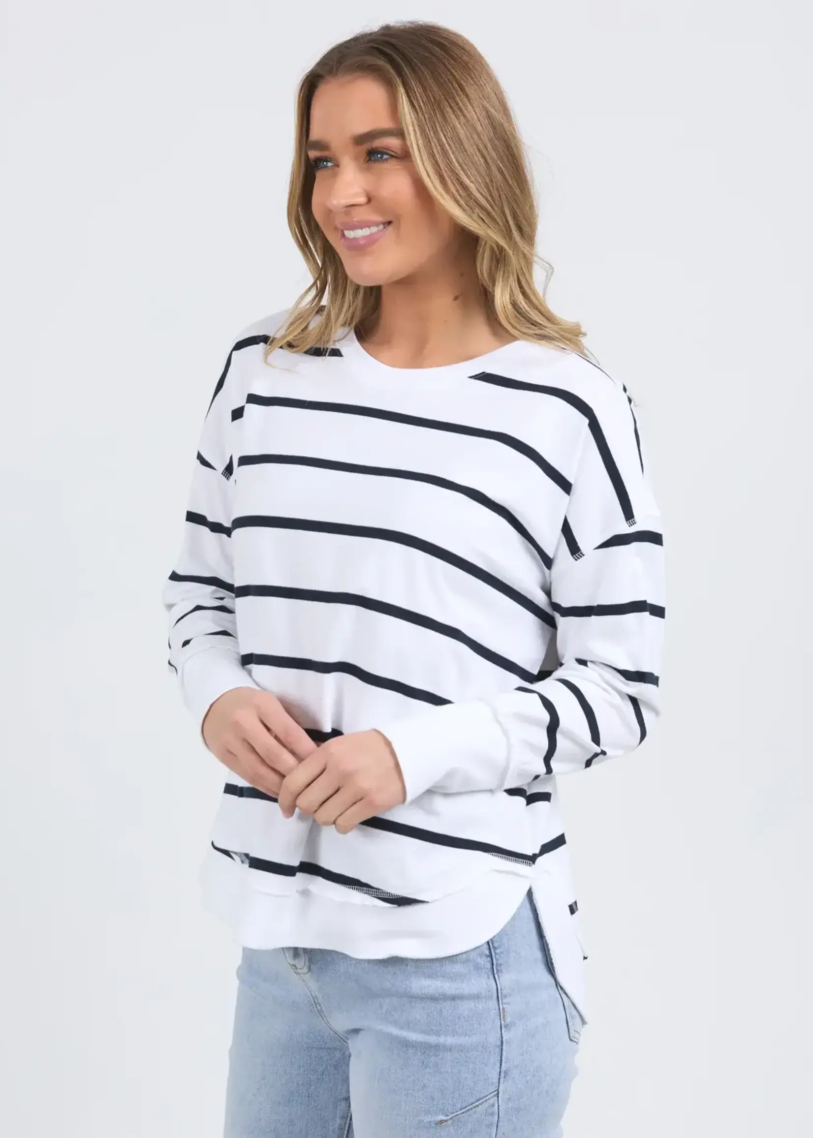 Foxwood Farrah Stripe Long Sleeve - White/Navy