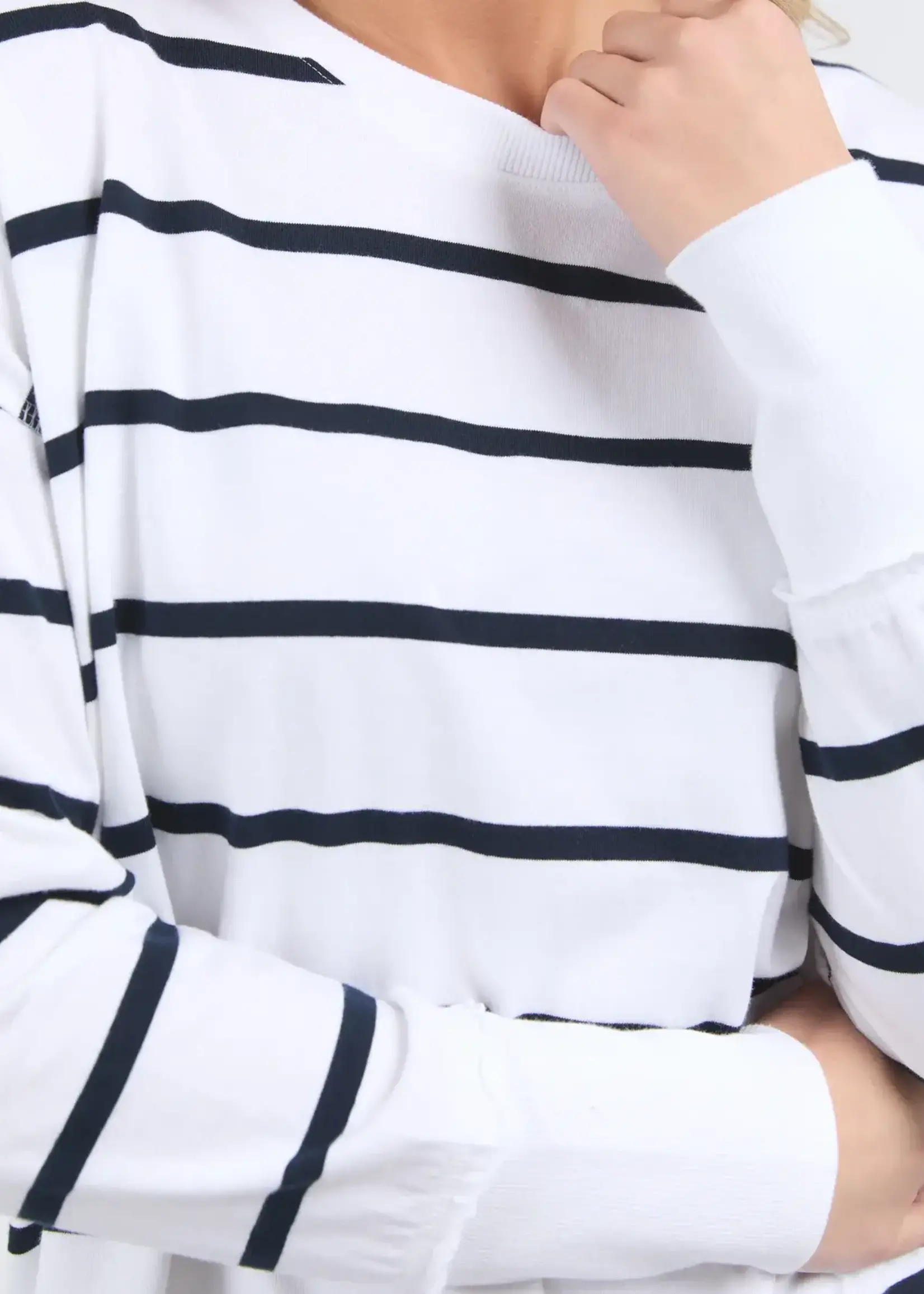 Foxwood Farrah Stripe Long Sleeve - White/Navy
