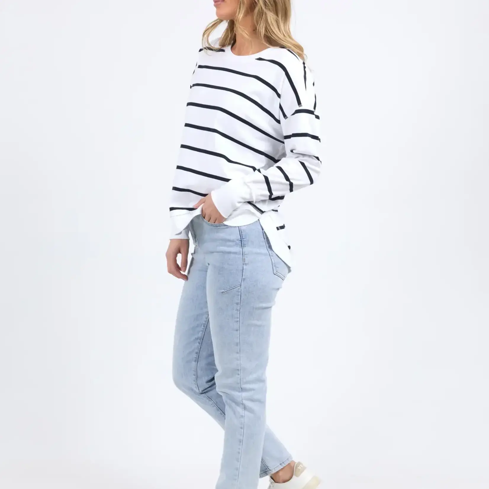 Foxwood Farrah Stripe Long Sleeve - White/Navy
