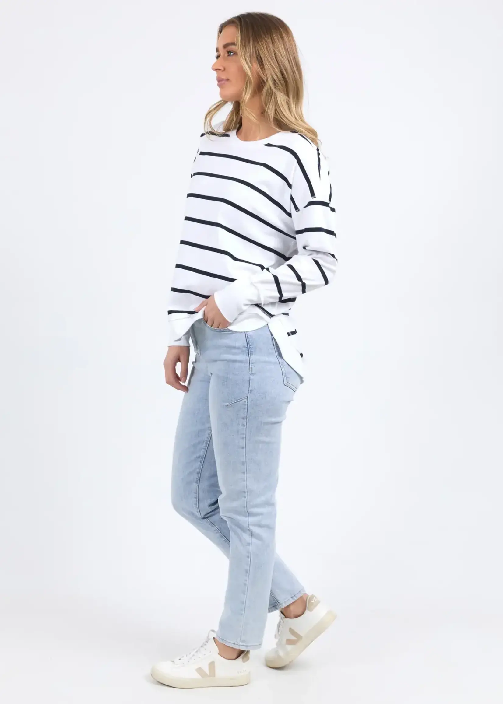 Foxwood Farrah Stripe Long Sleeve - White/Navy