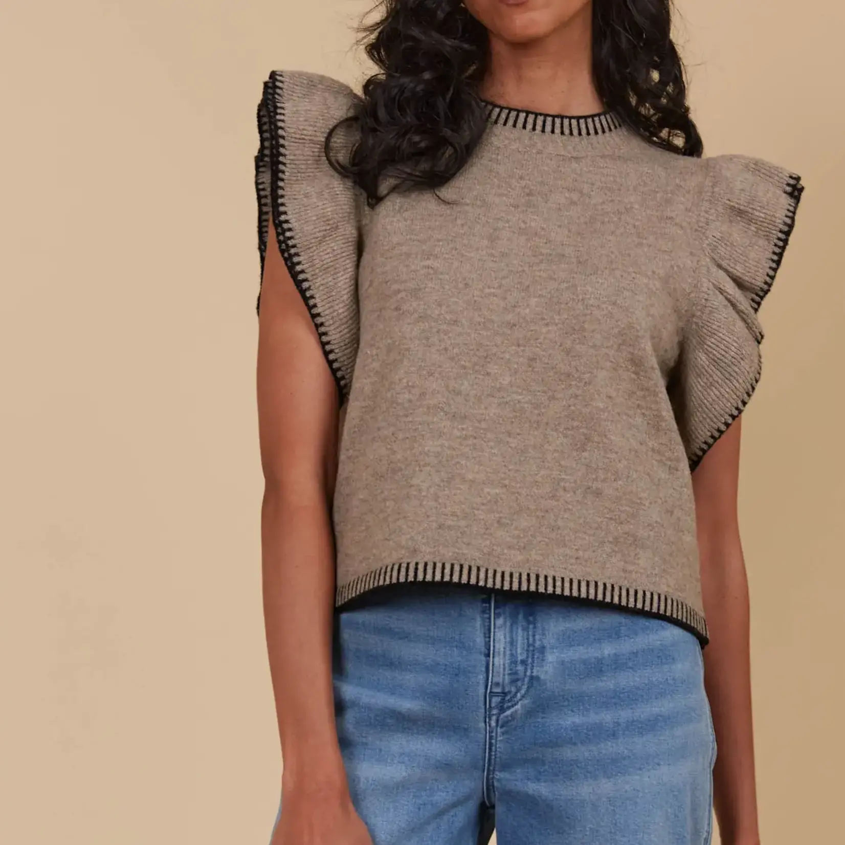 Isle of Mine Athena Frill Knit Top - Taupe