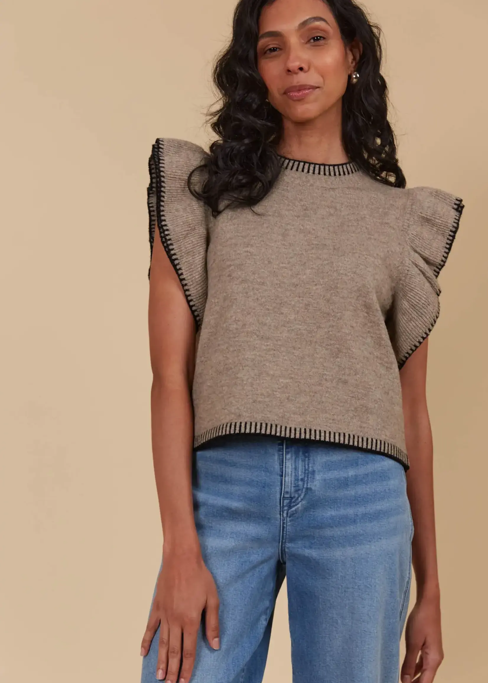 Isle of Mine Athena Frill Knit Top - Taupe