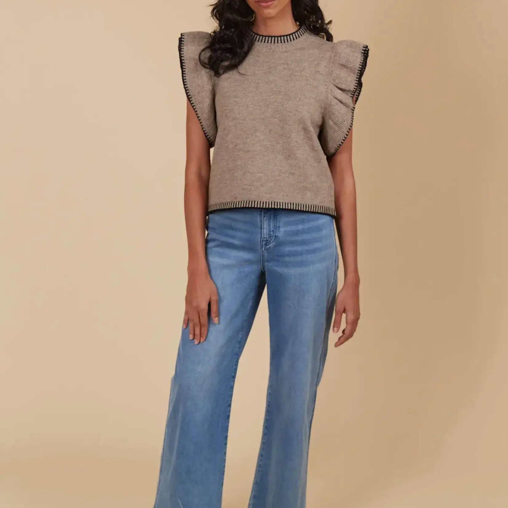 Isle of Mine Athena Frill Knit Top - Taupe