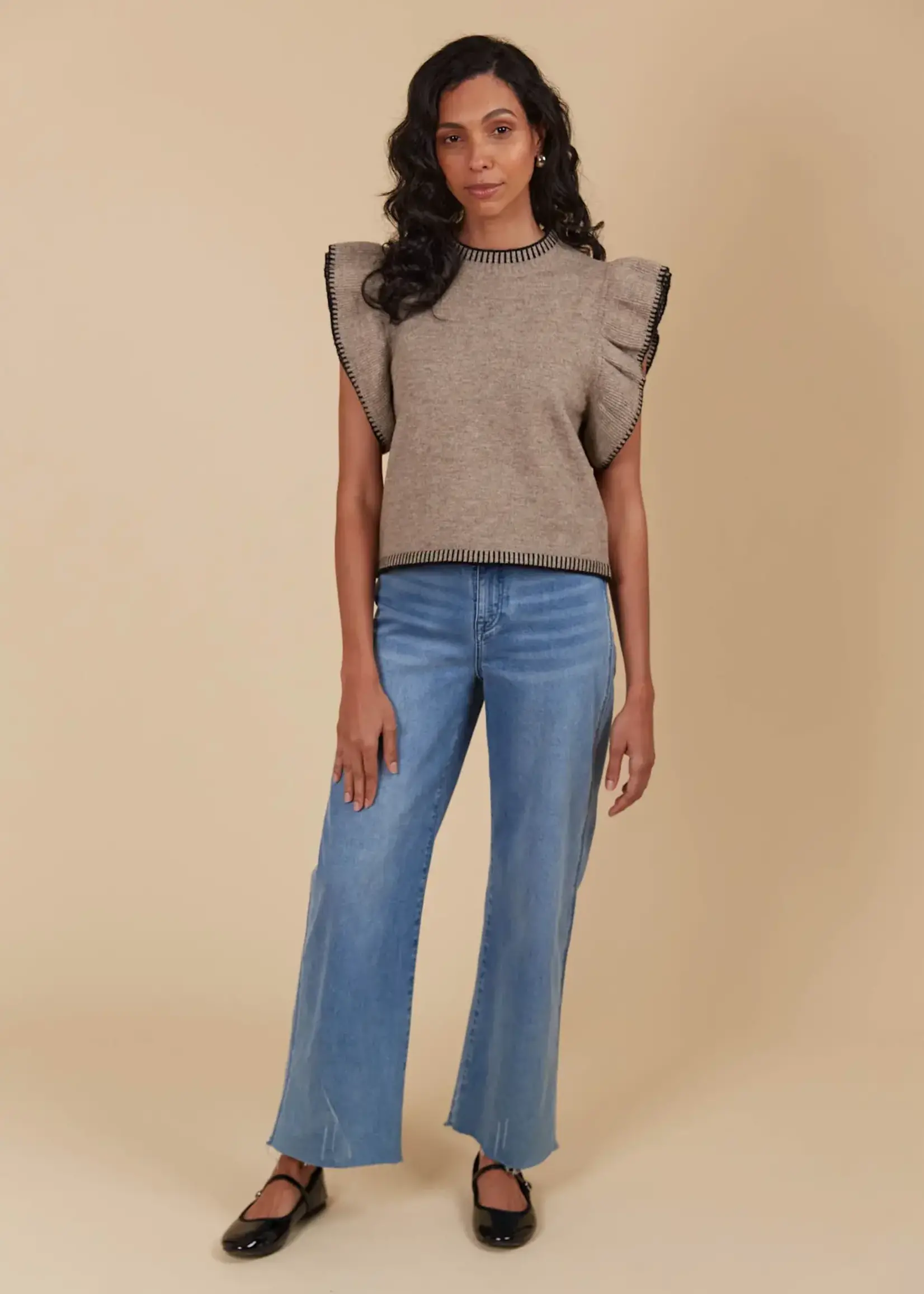 Isle of Mine Athena Frill Knit Top - Taupe