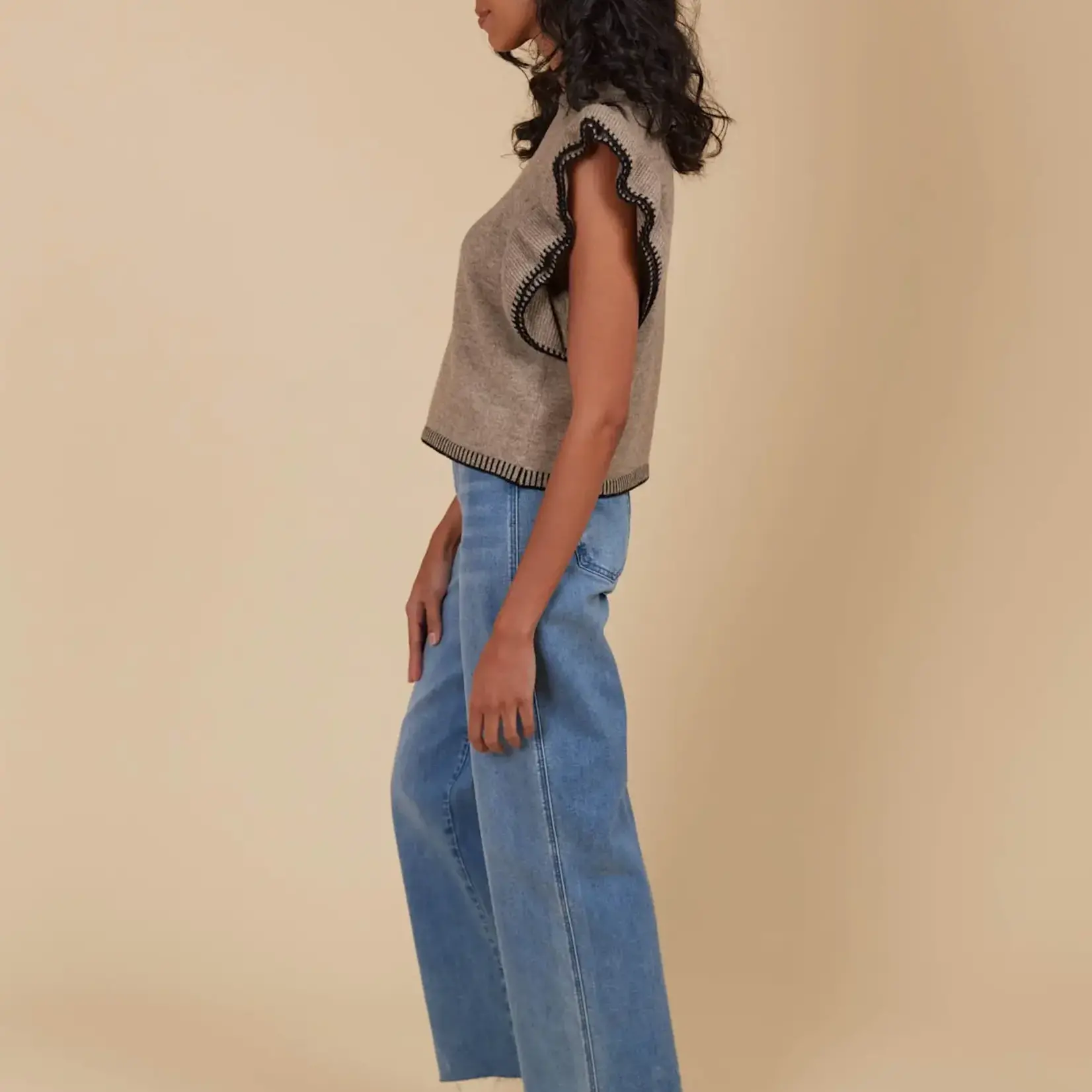 Isle of Mine Athena Frill Knit Top - Taupe