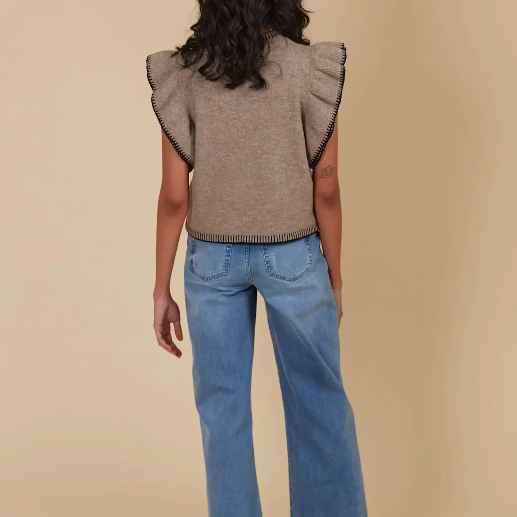 Isle of Mine Athena Frill Knit Top - Taupe