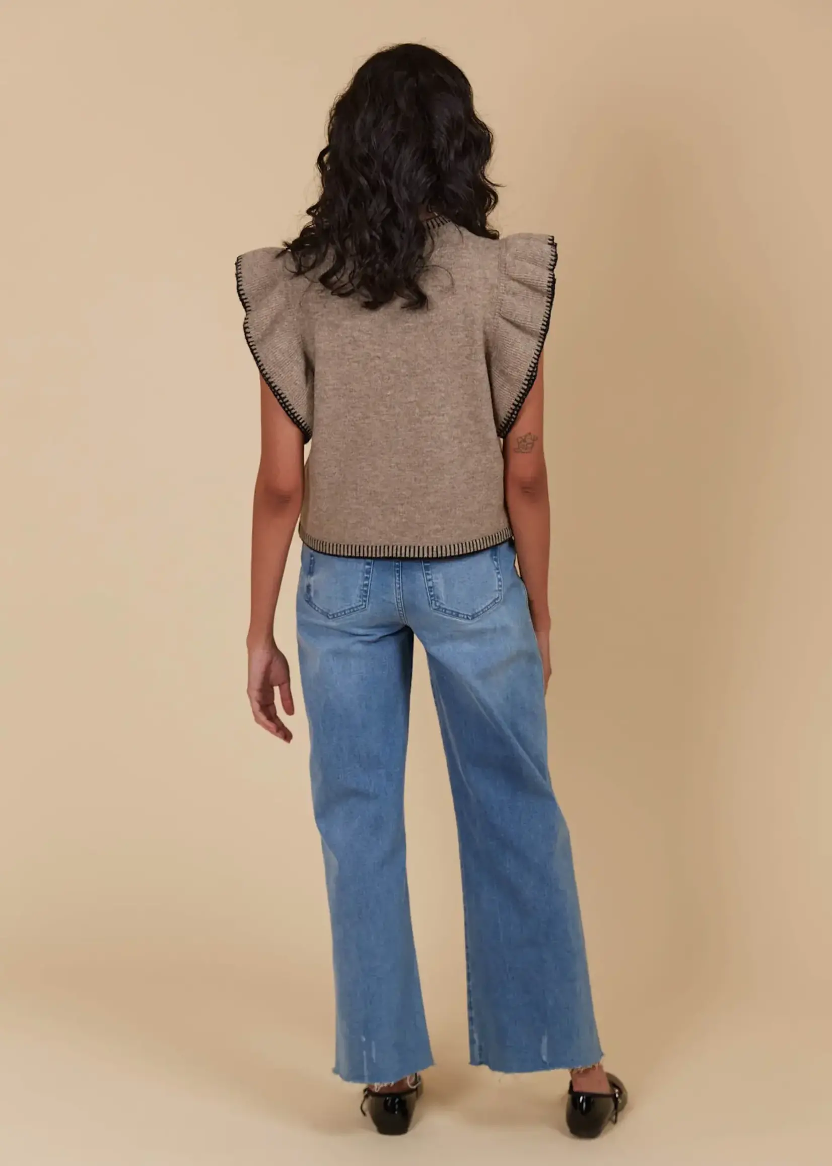 Isle of Mine Athena Frill Knit Top - Taupe