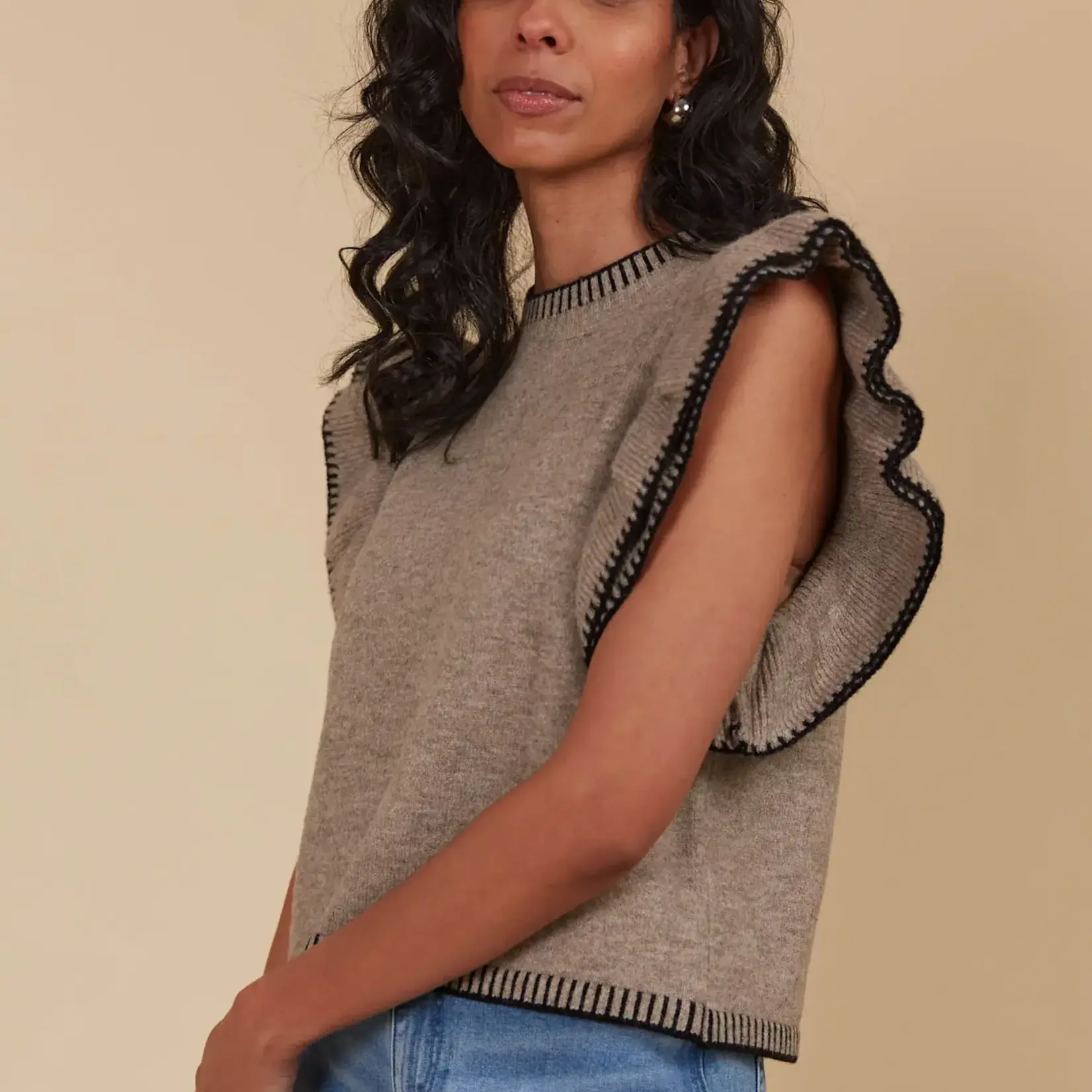 Isle of Mine Athena Frill Knit Top - Taupe